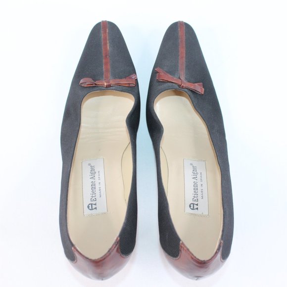 Etienne Aigner 'Bixby' Black Brown Bow Heels #123 - Picture 6 of 12